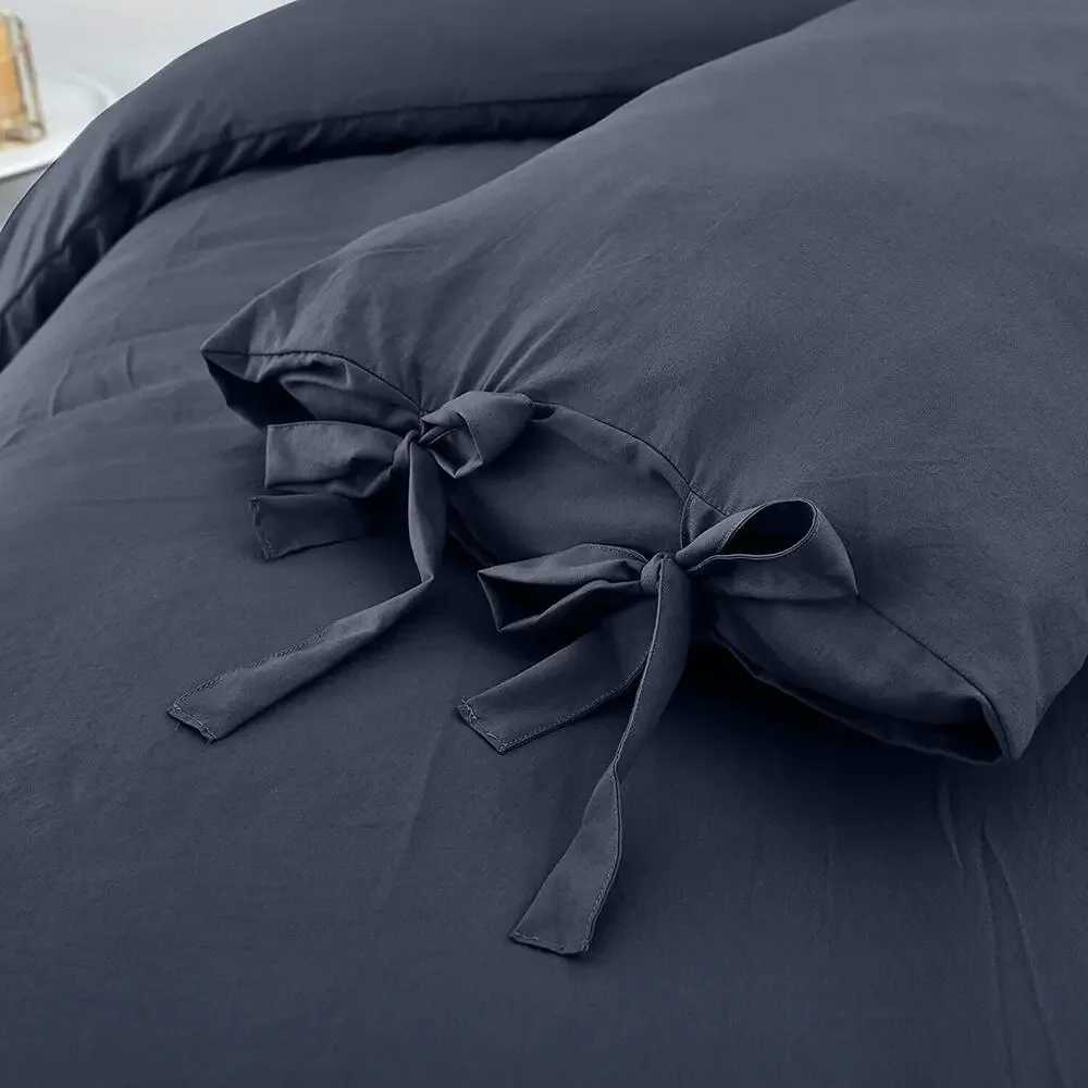 Brushed Microfiber Duvet Cover, 3-Piece Ultra-Soft Lace Duvet Cover Set Queen